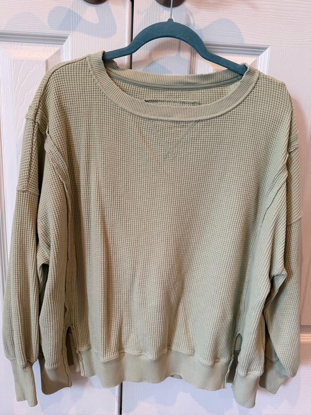 American Eagle Outfitters Waffle-Knit Pullover in Light Green XS